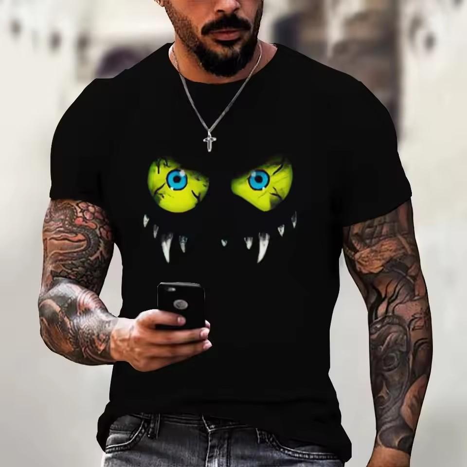 Men's T-shirt Devil Graphics Short Sleeved O Neck Streetwear Tops Tee Loose Outdoor Sportshirt Outdoor Oversized Clothing