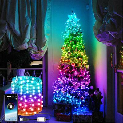50 Light Blue Tooth Copper Wire Light Music RGB Light String APP Control USB Plug-In String Light Indoor Color Decorative Light