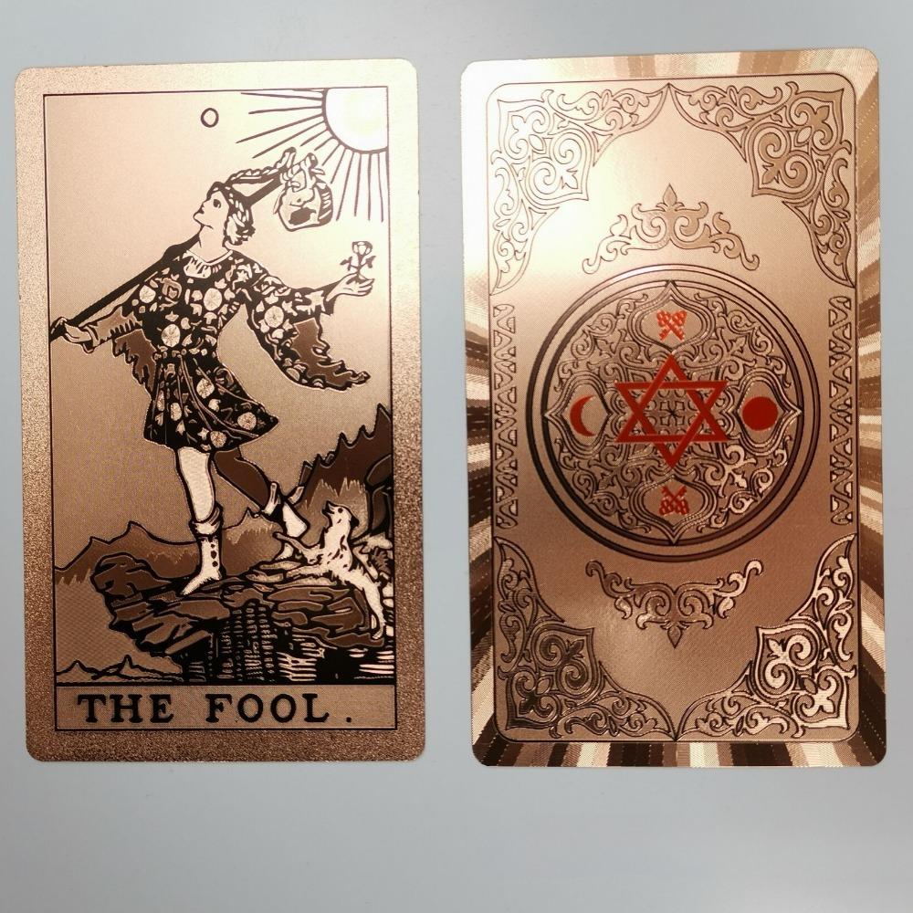 Hexagram Gold Foil Tarot Cards with Rose Pattern, 78 Cards Rider Tarot Deck 12*7cm, with Paper Instruction Guide