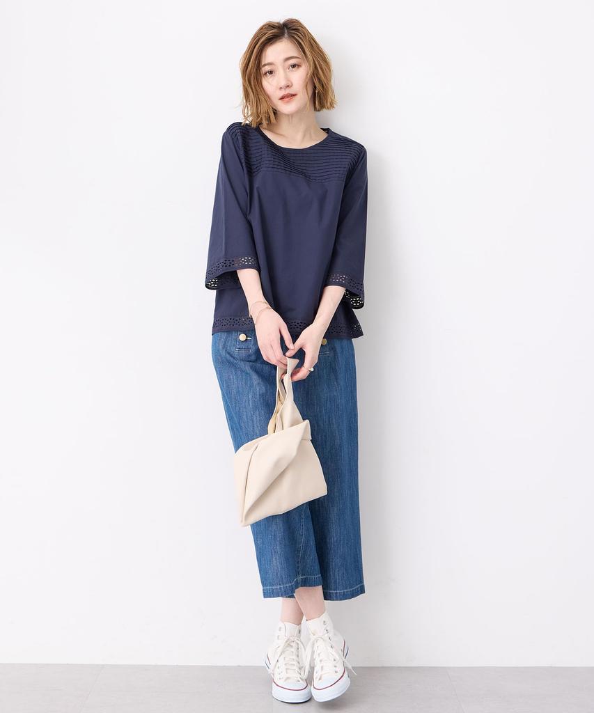 Petit Honfleur Pintuck Lace Blouse Navy Women's 523280,