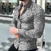 Herrenmode Hemd mit Blumenmuster, Slim Fit, Langarm, Knopfleiste, Umlegekragen