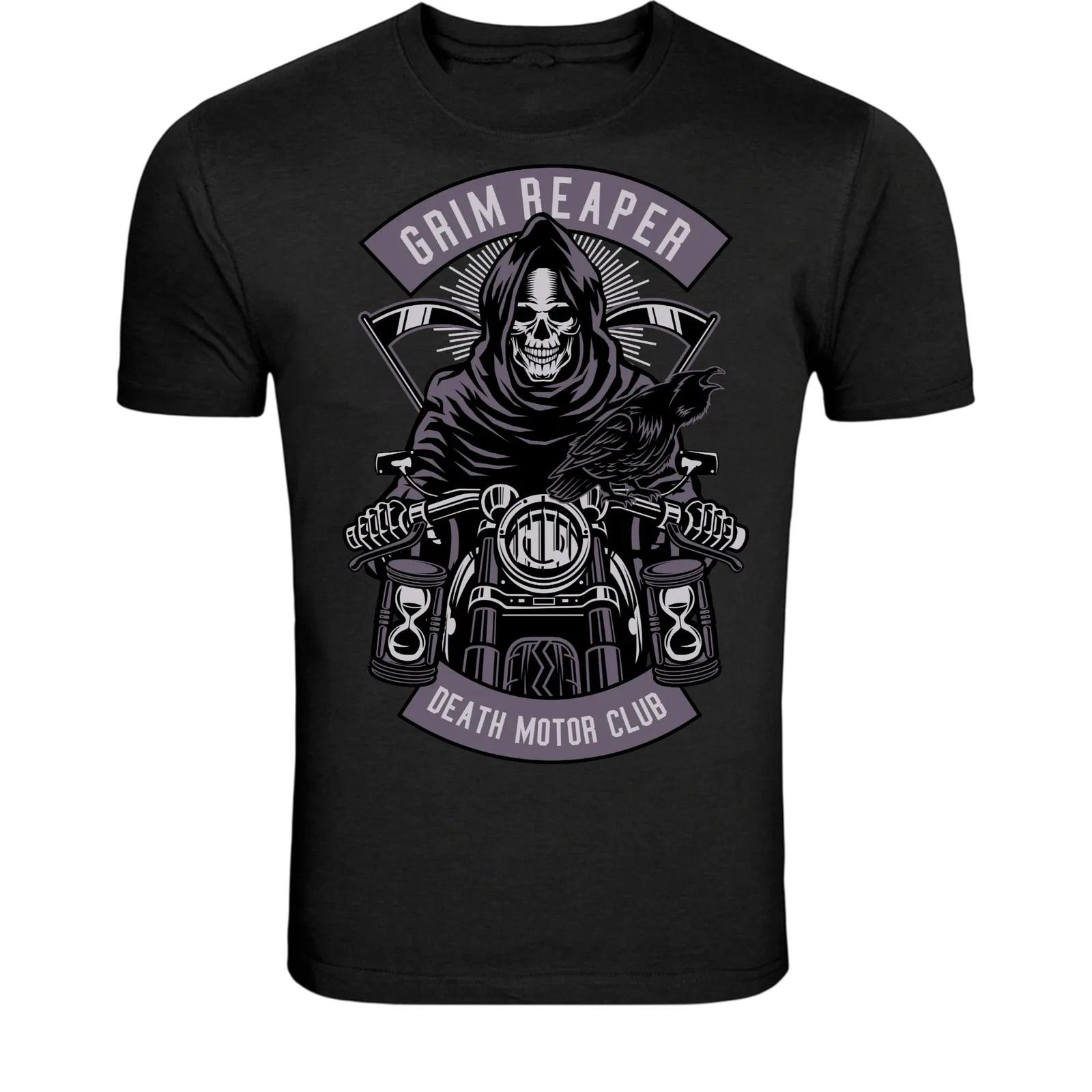 Grim Reaper Death Motor Club T-Shirt - Dark Biker Skeleton Rider M