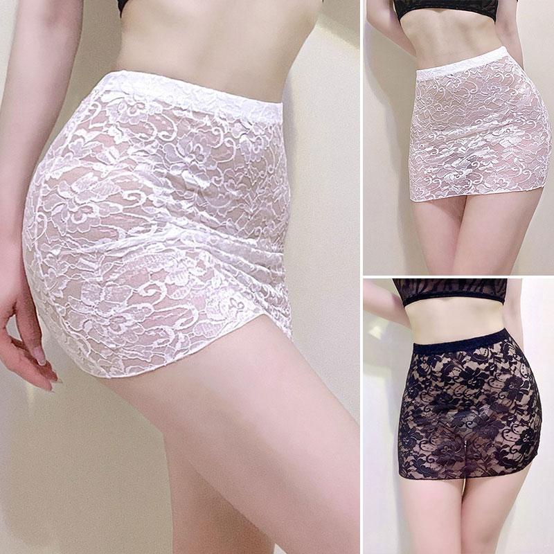 Women's Lace Lingerie Mini Skirt Micro See Through Black White Sexy High Waist