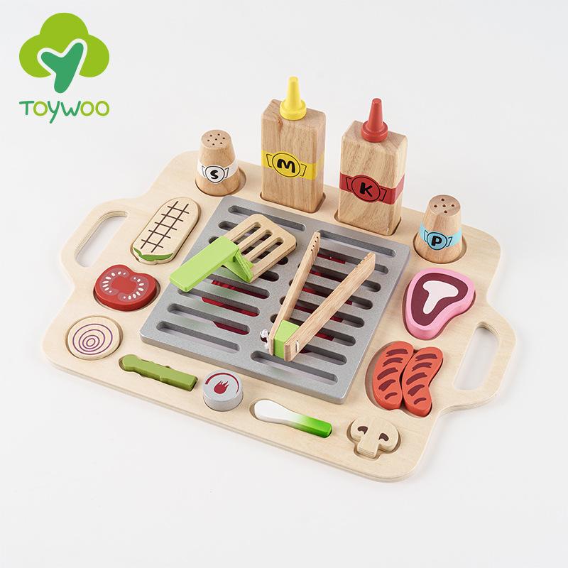 Wooden puzzle board, vegetable and fruit barbecue, and cut music, children's play house, three-dimensional puzzle panel, mini simulation kitchen toy