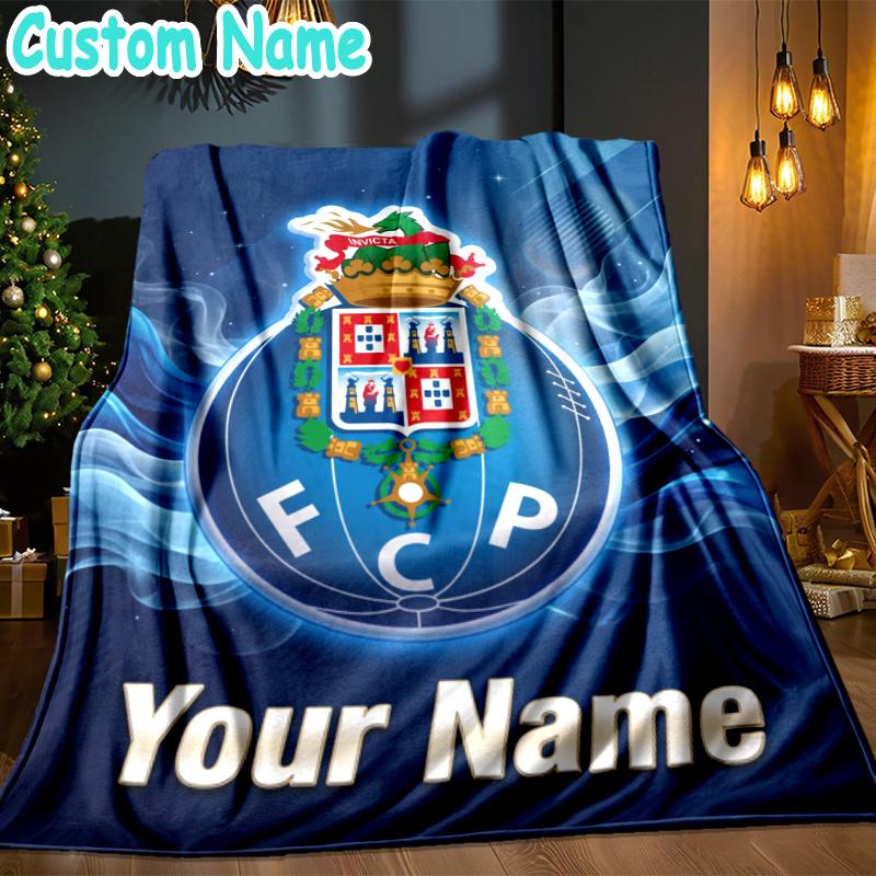 Custom Name Fc Porto Crest Design Throw Blanket - Perfect for Couch, Bed, Office, and outdoor Travel - Ideal Gift for Christmas & Holidays