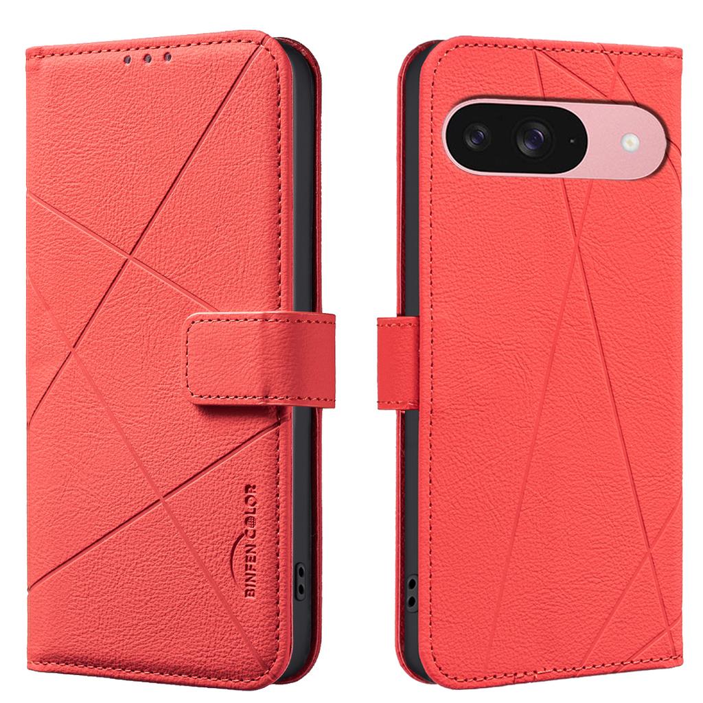 For Google Pixel 8 Pro Case BINFEN COLOR BF35 Geometry Imprinted Leather Phone Cover RFID Blocking Wallet Stand