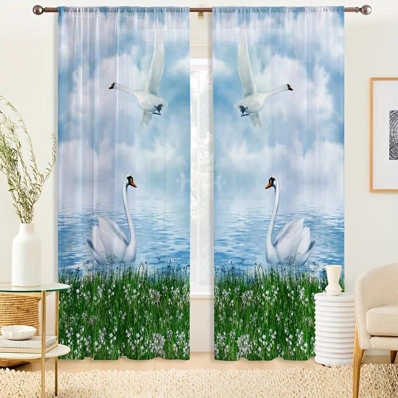 Kwiat czerwonej róży nadruk łabędzia zasłony kieszonkowe leczenie okienne do sypialni biuro kuchnia salon wystrój domu dziewczyna 2 szt