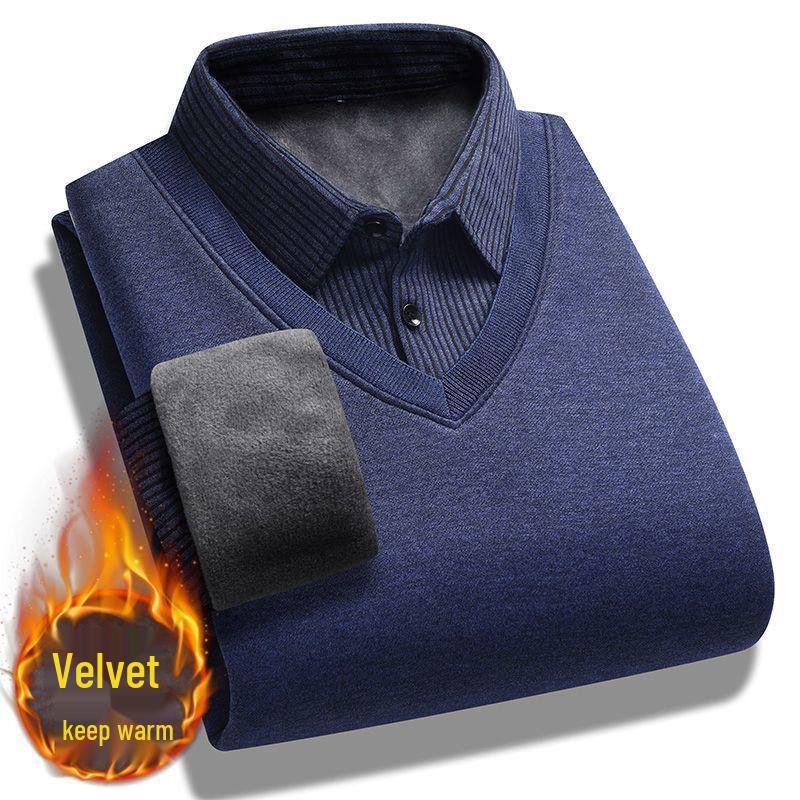 Pull d'hiver doublé polaire pour homme: Chaud Pull Deux-en-Un à Manches Longues pour l'Extérieur, Parfait pour les Pères d'Âge Moyen et les Personnes Âgées.