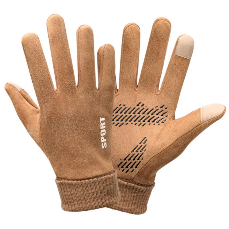 Winter Fleece-Lined Fingerless Suede Cycling Gloves - Men's & Women's Touchscreen Warm Sports Gloves
