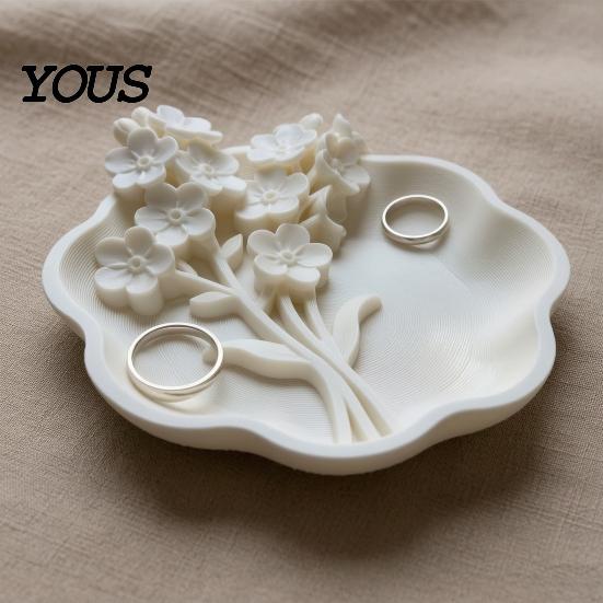 Small Item Organizer 3D Printed Floral Jewelry Tray with Wavy Edge, Carving Flower Earrings Ring Holder Necklace Dish Tray, Decorative