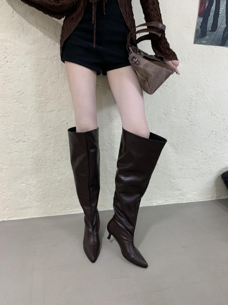 Pointed Stiletto Boots Women's Over-the-Knee Boots Pleated Pile Boots Winter Boots