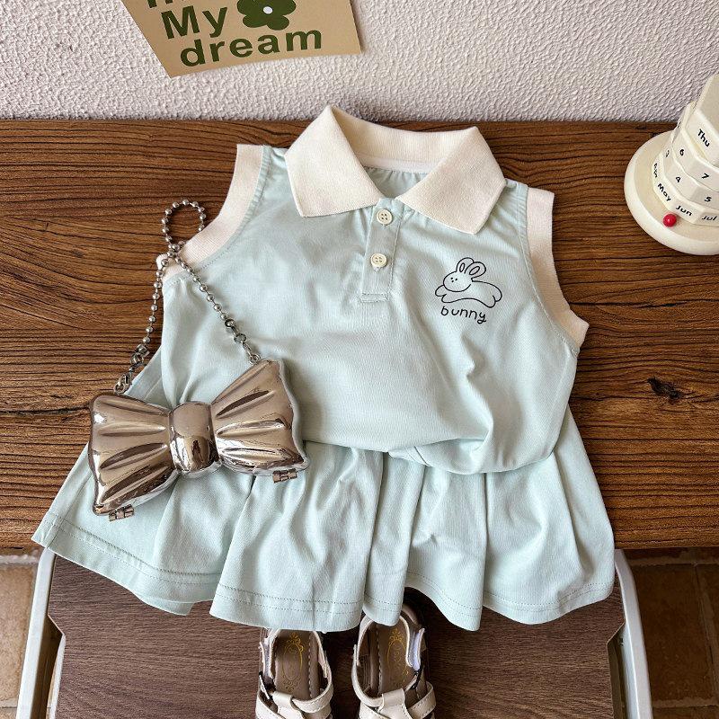 Girls' Cute Sleeveless Polo Shirt & Shorts Set 2026 - Casual Two-Piece for Kids