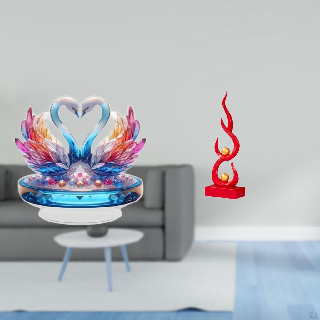 Acrylic Swan Sculpture Tabletop Centerpiece And Abstract Resin Flame Figurine Modern Office