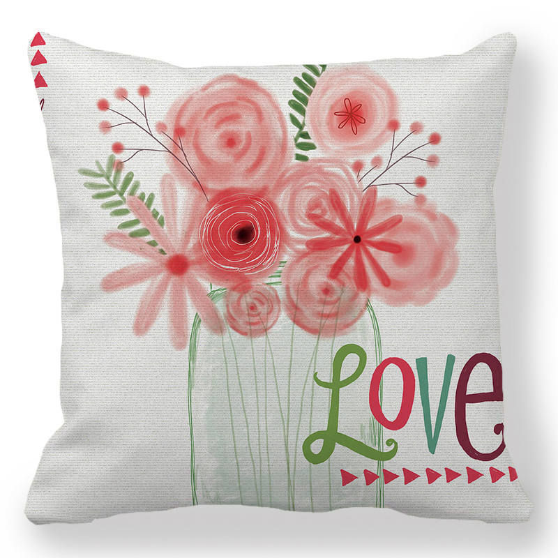 Creative Valentine's Day Happy Letters Digital printing short plush pillow covers for car sofa office cushion cover home goods