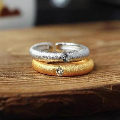 Trendy Simple Design Inlaid Single Diamonds Rings for Women Light Luxury Silver  Brushed Ring Party Wedding  Gift