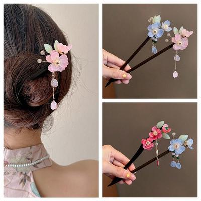 Nationalstil Vintage Wickelblume Haarnadel Klassischer Handgefertigter Holzhaarstab Elegant Chinesischer Stil Hanfu Kopfschmuck Frauen