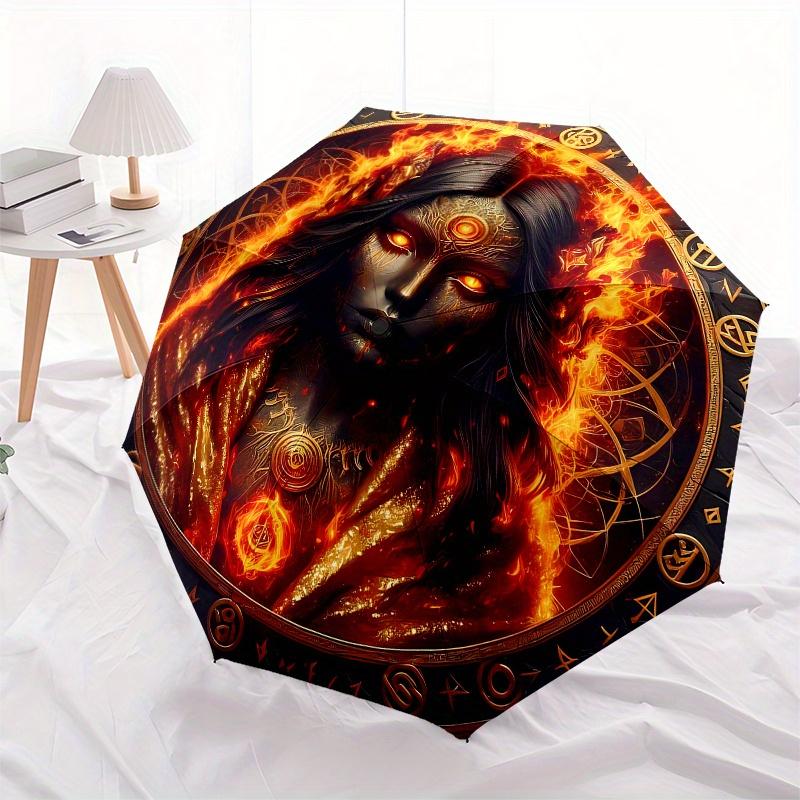 Flame of Passion: Mystical Amulet with Fiery DesignUmbrella, Portable 3-Fold Compact Umbrella,Christmas Gift ES661