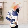 Women Plus Size Dark Blue Printed Long Sleeve Fitted Zip Up Hooded Shirt