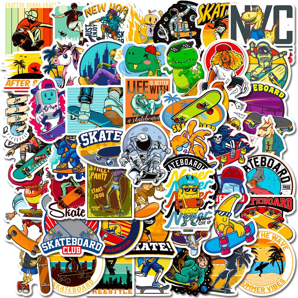 50 Coole Skateboard-Sticker, Personalisierte Cartoon-Balance-Car-Roller-Koffer-Gitarren-Auto-Graffiti-Sticker