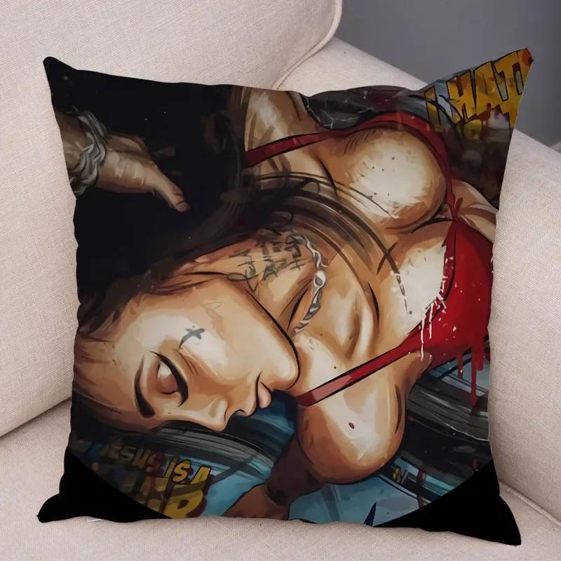 Bedroom Living Room Pillowcase Dark Gothic Tattoo Sexy Beautiful Girl Decorative Cushion Cover Sofa Car