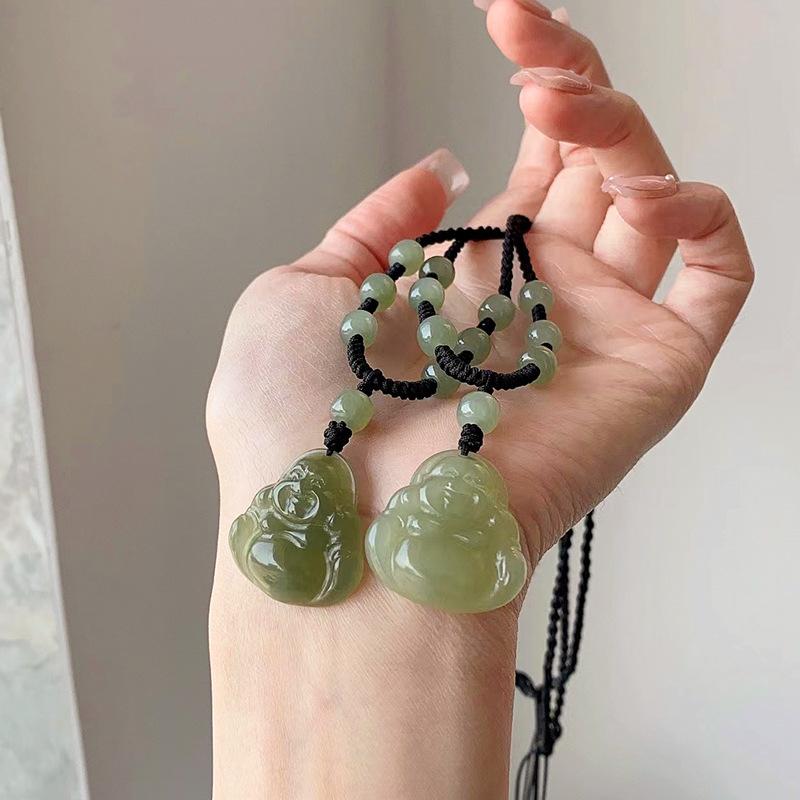 Natural Hetian Jade Buddha Pendant, Maitreya Buddha Handmade Woven Jade Necklace, Women's Jade Pendant, Birthday Gift