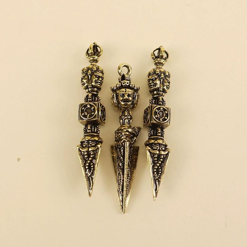 Vintage Brass Vajrakila Head Vajry Pestle Ornaments Keychains Charm Pendant Lucky Home Decorations