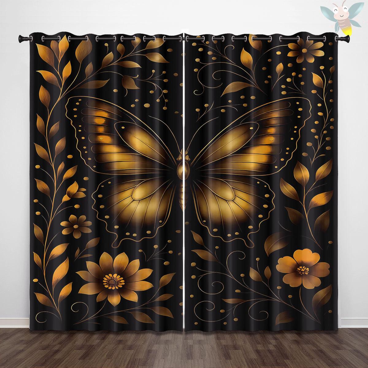 

Dragonfly Pattern Glass Painted Blackout Curtains - Thickened Polyester, High Precision Sun Protection 140x160 cm