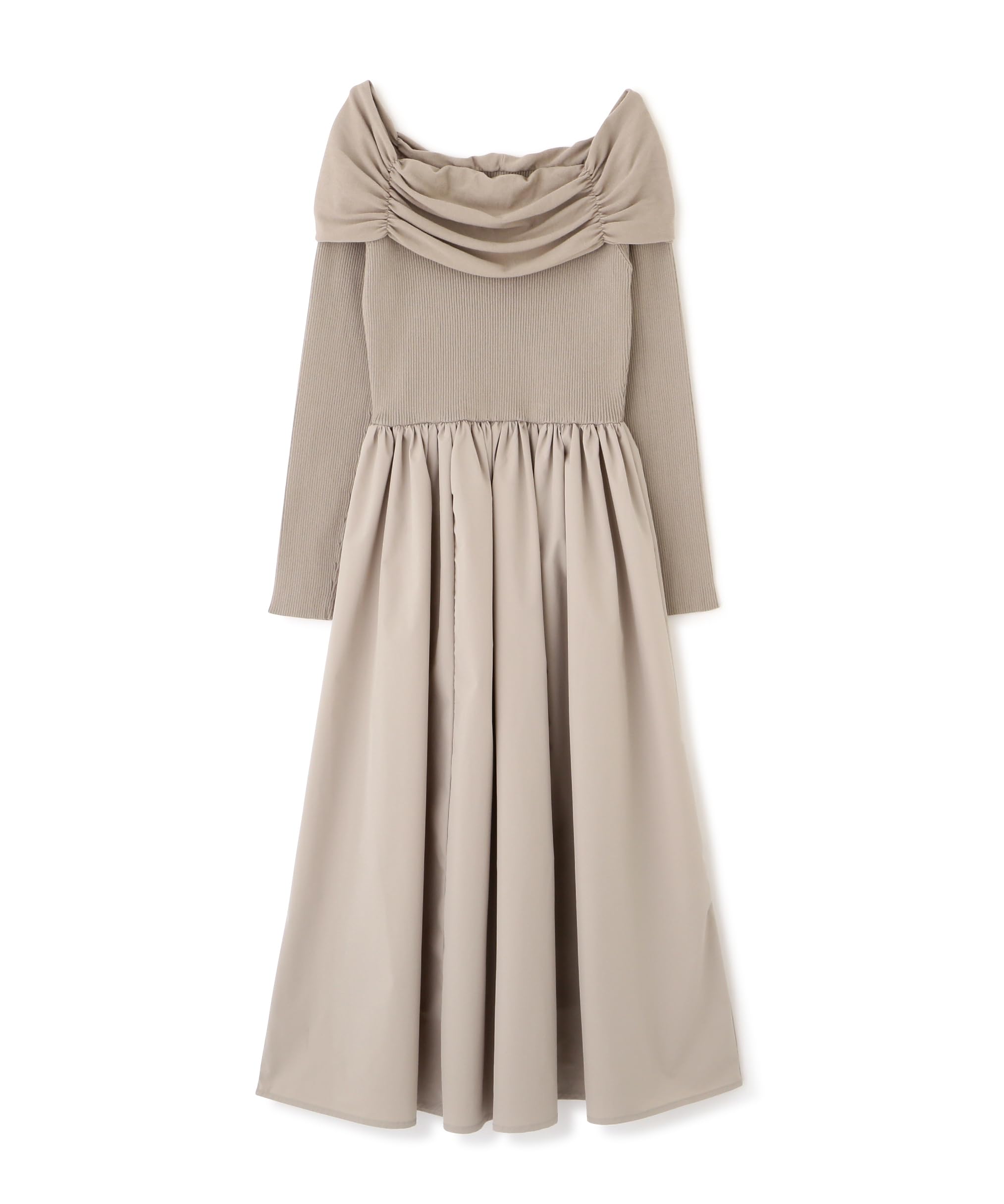 

Красивое повседневное трикотажное платье-докинг бежевого цвета [Natural Basics], Платье с открытыми плечами, Женское, бежевый