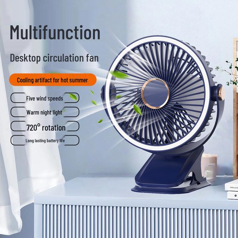 F70 Multi-functional Night Light Cooling Fan: Clip-On, Hanging, or Desktop Use for Dorm, Office, or Home