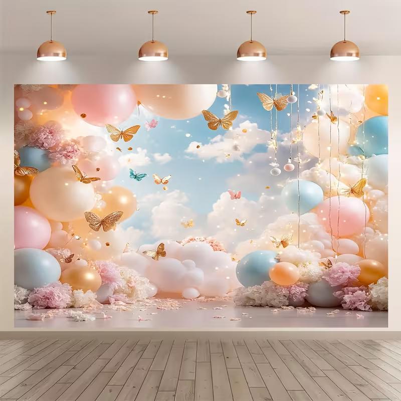 

2D Enchanting Balloon Butterfly Cloud Backdrop for Magical Birthday Photos 47.2x31.5inch/120*80cm