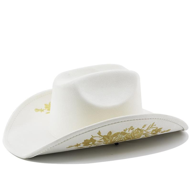 Western Style Embroidered Wide Brim Hat Outdoor Travel Jazz Hat