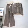 Autumn And Winter Jacquard Knitted Cardigan Women's Suit Jacket Vest And Pants Three Piece Set
