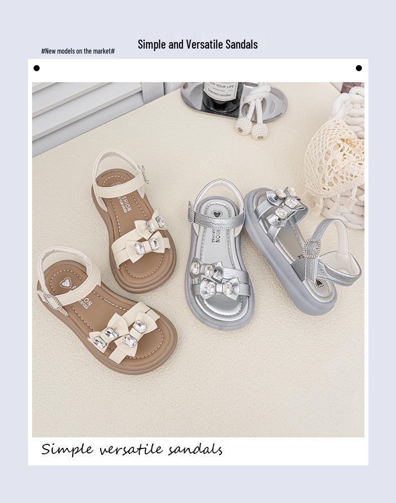 2026 Summer Girls' Bow Beach Sandals - Princess Open-Toe Shoes for Little Girls