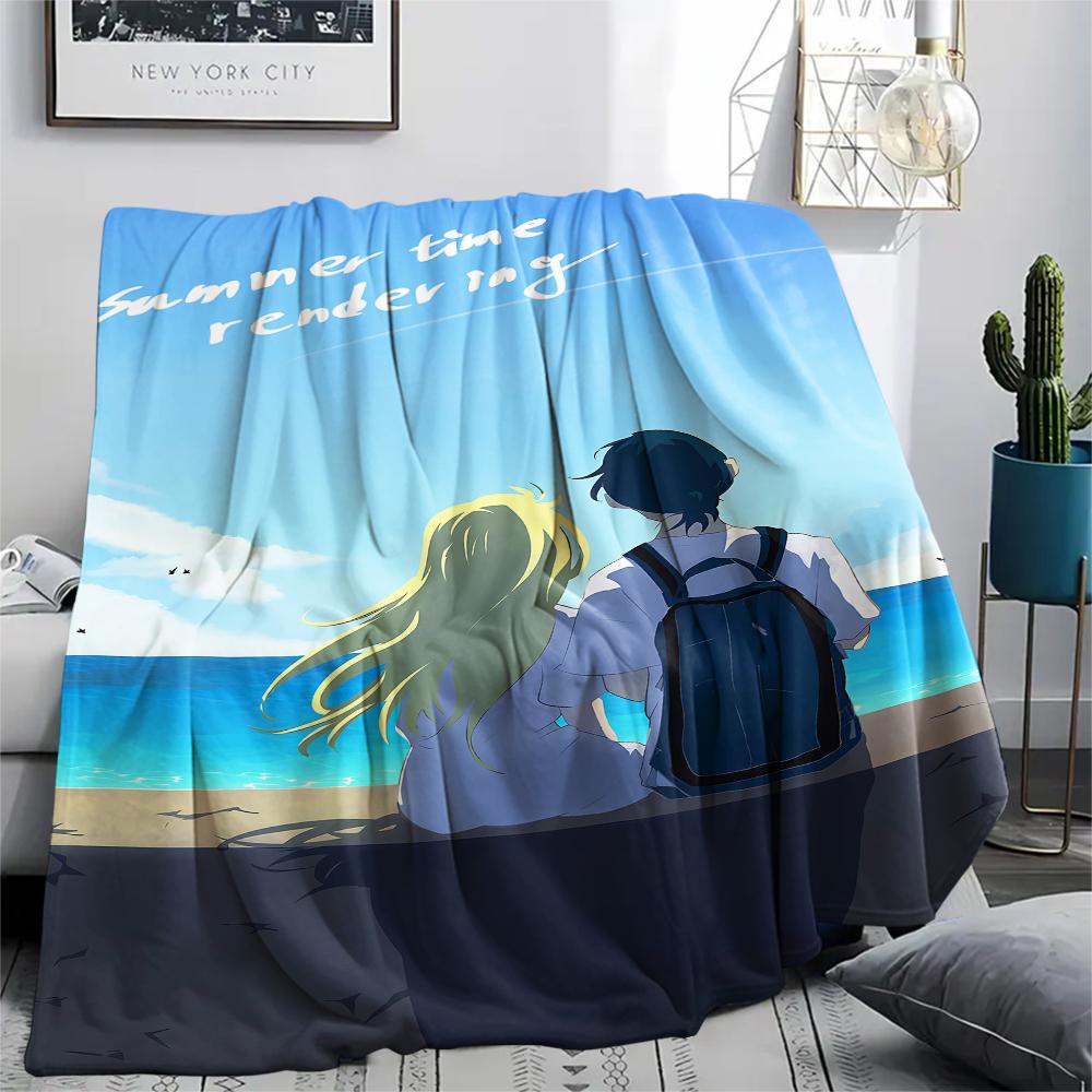 1PC Summer time Rendering Print Flannel Blanket, High quality All Seasons, Home Decor, Warmth and Comfort, Perfect for Christmas Gifts