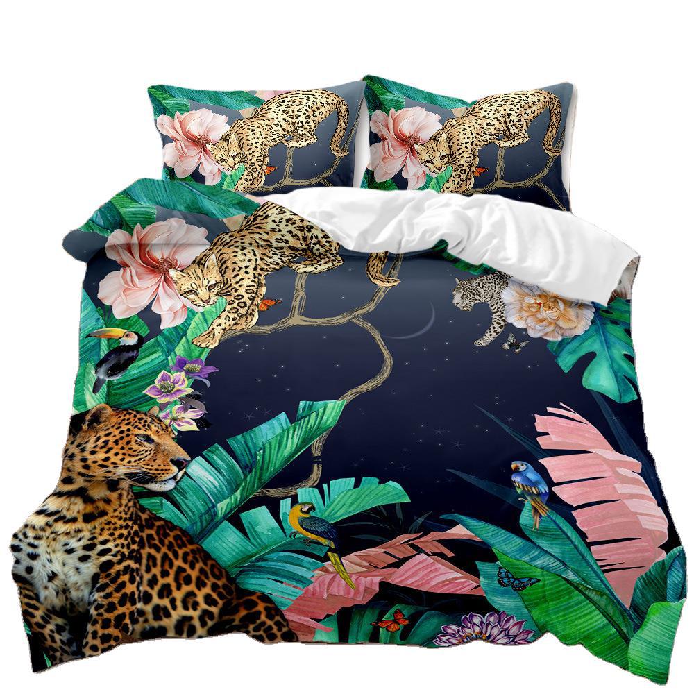 Beast Leopard 3D Digital Printing Two or Three Piece Set European and American Quilt Cover Pillowcase