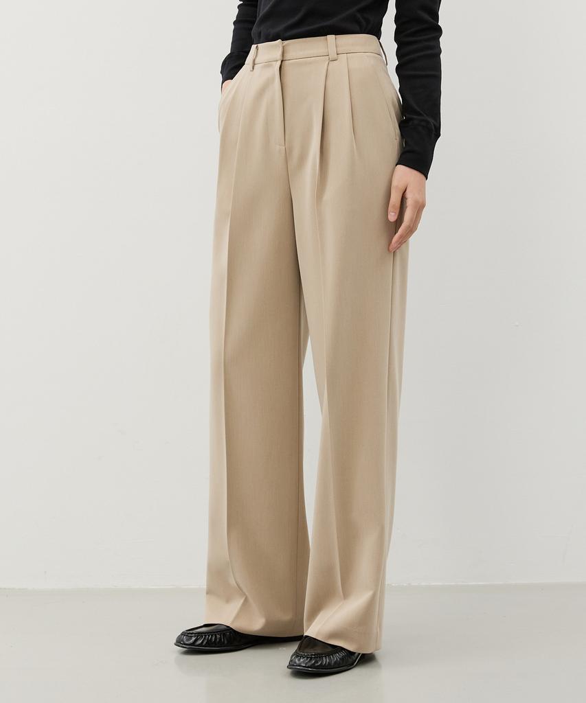 CITYBREEZE Double-Pleat Pin Wide Slacks_Beige