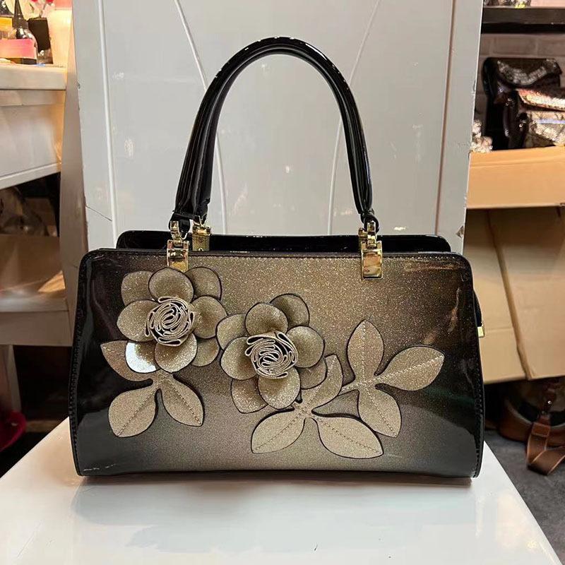 Leather Bag Handbag Rose Graphic Women'S Bag Middle-Aged Square Bag Shoulder Messenger Bag