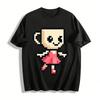 Söt Pixelstil Koppkaraktärstryck Casual Kortärmad Topp Ren bomulls-T-shirt