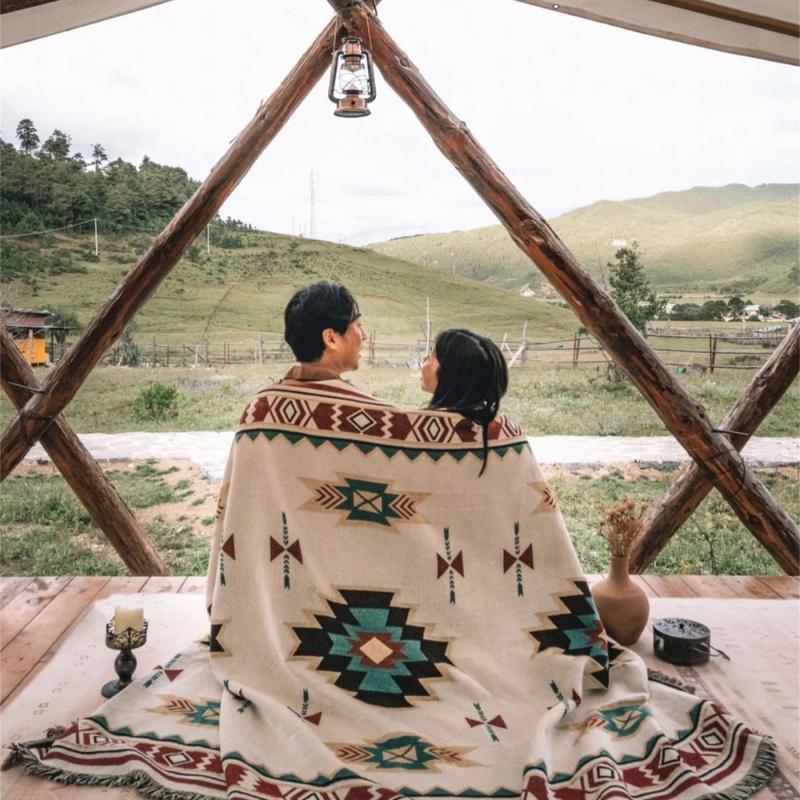 Beach Picnics Mat Outdoor Campings Tassels Blanket Ethnic Bohemian Striped Blanket for Sofa Travel Rugs Christmas Gift