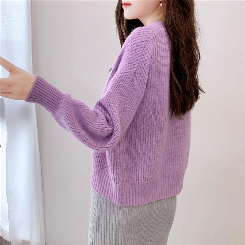 2026 Spring/Fall Women's French V-neck Long Sleeve Loose Knit Cardigan Sweater Coat
