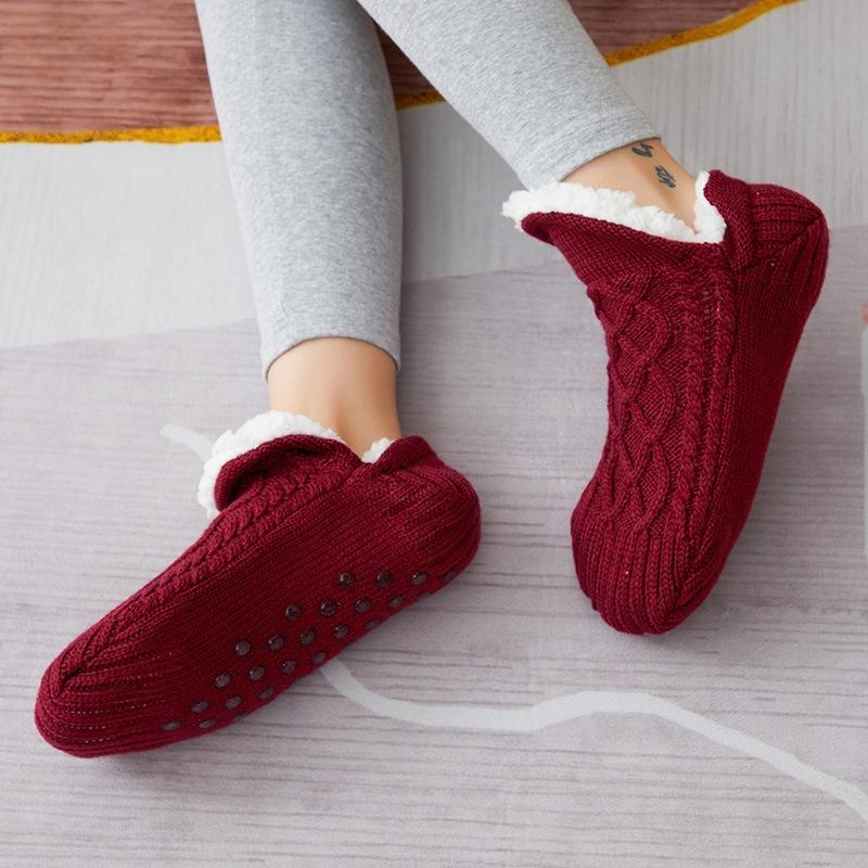 Men Women Soft Fleece Socks Thicken Winter Warm Solid Color Boot Socks Unisex Elastic Non Slip Indoor Floor Socks Slipper