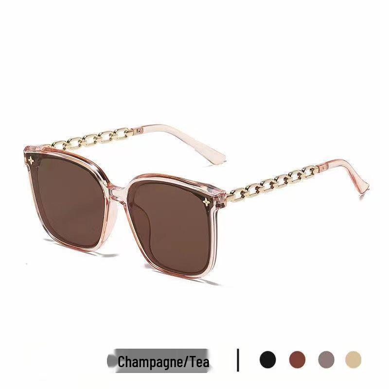 Women's Large Square Frame Sunglasses - High-End Chain Style, Anti-UV, Trendy Net Red Design.