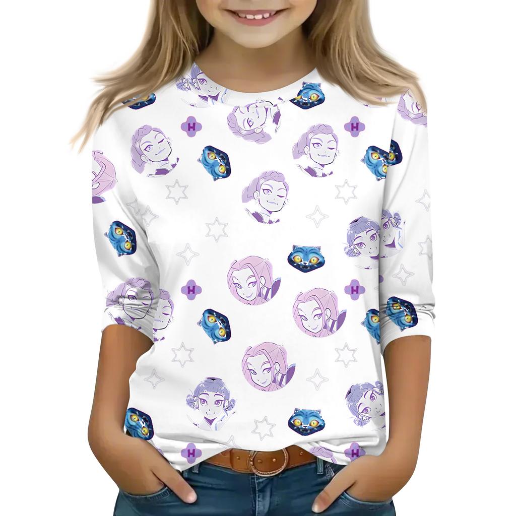 Druck-Tops für junge Mädchen 4-11 Jahre Rundhals 3/4-Ärmel T-Shirts Trendige Tops Outfit T-Shirts