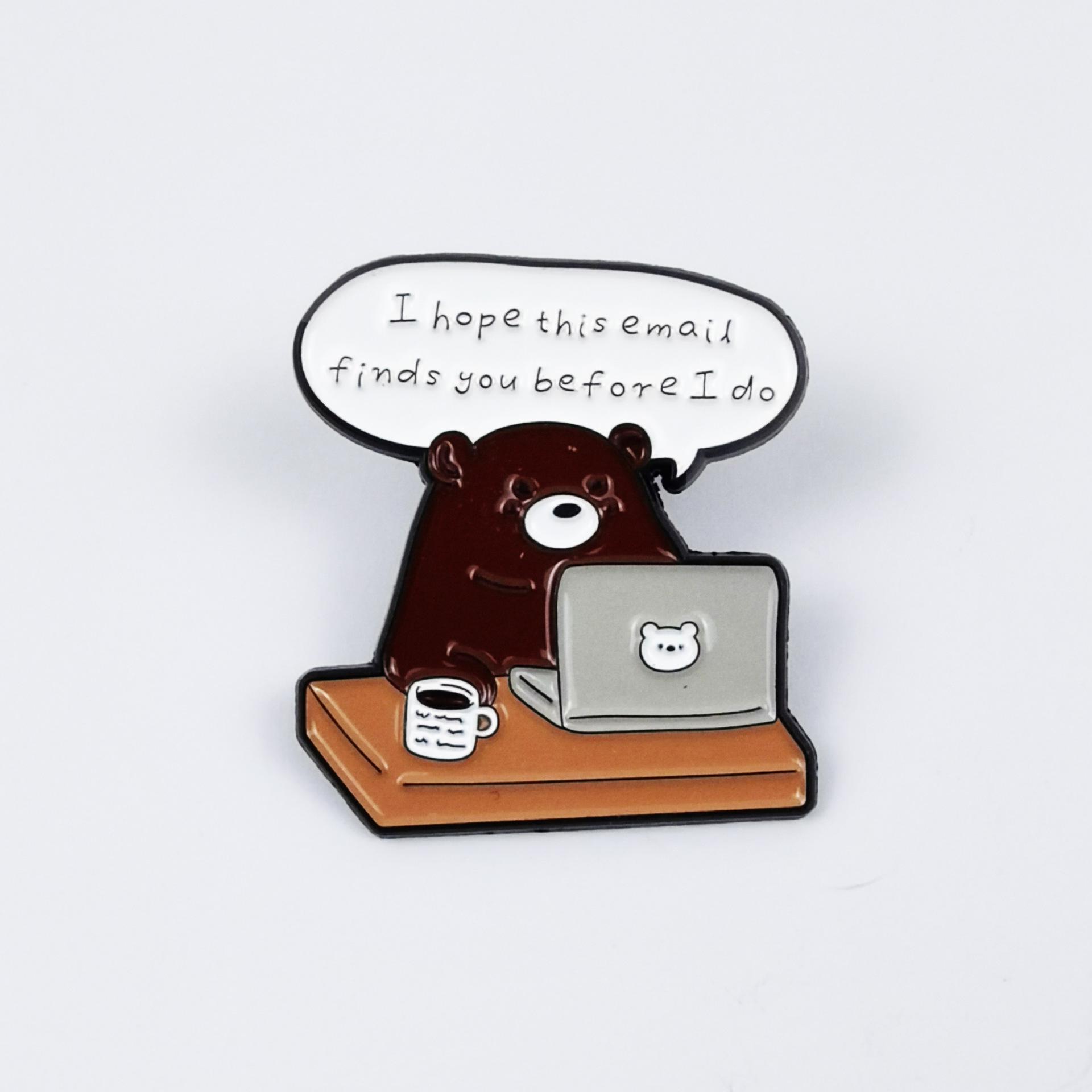 Creative English Quote Bear Brooch - Cute Animal Metal Badge for Backpack Decoration