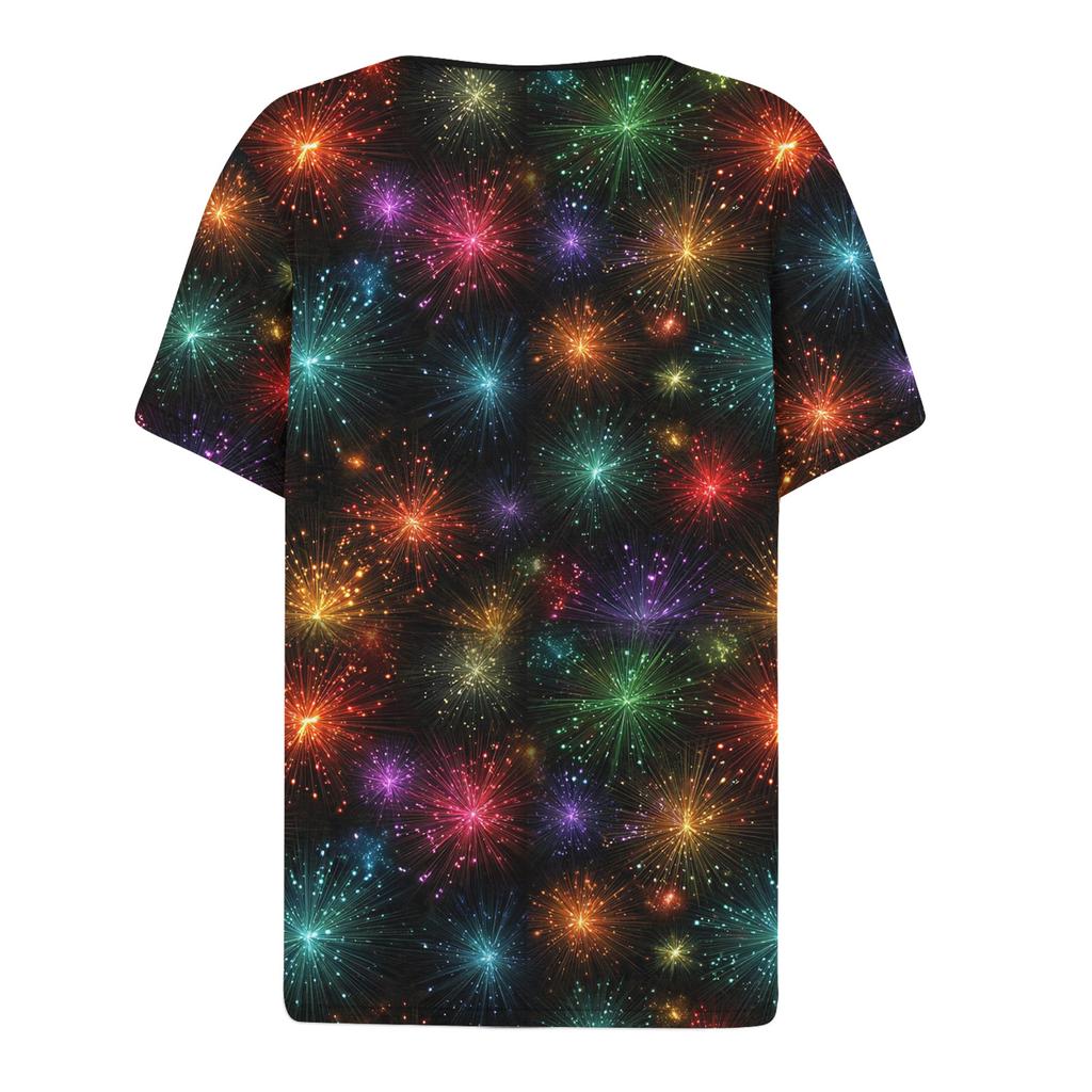 Damen-T-Shirt, T-Shirt, bedruckt, Knopfleiste, kurzärmelig, für den Alltag, Wochenende, modisch, Basic, V-Ausschnitt, normales Oberteil