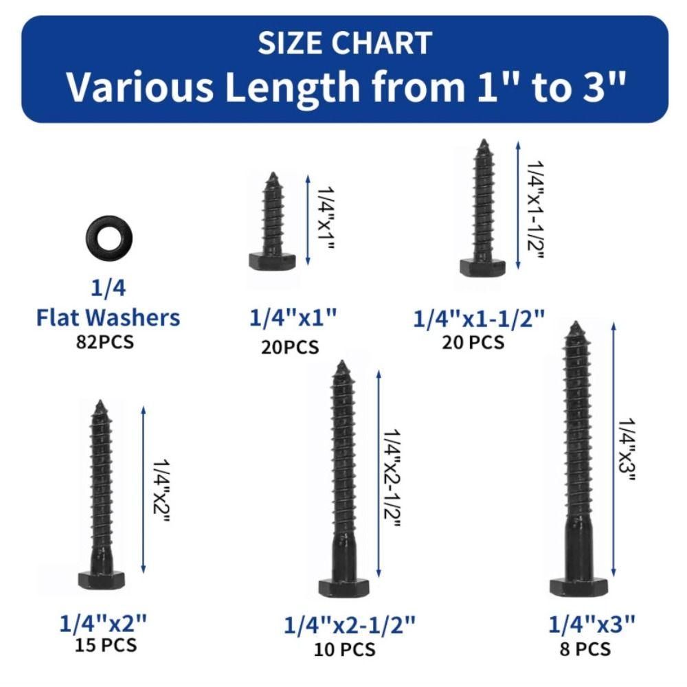 155pcs/box High-Quality Material Hex Head Wood Screws Self-Tapping Screws Construction Projects