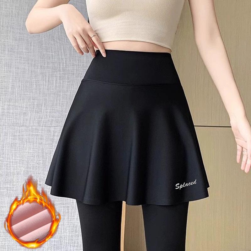 Women's High-Waisted Yoga Skirt Pants, Autumn/Winter, Plus Velvet, Two-in-One Pilates Sports Leggings