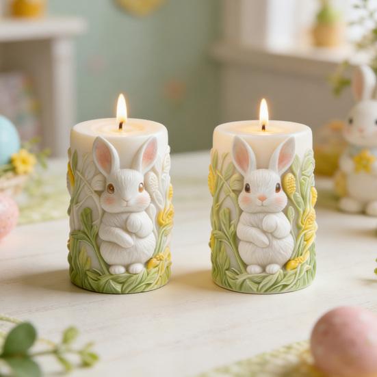 Stampo Candela di Pasqua Silicone Goffrato Coniglio Motivo Floreale Stampo Cilindrico per Realizzare Candele Forniture per Feste di Pasqua
