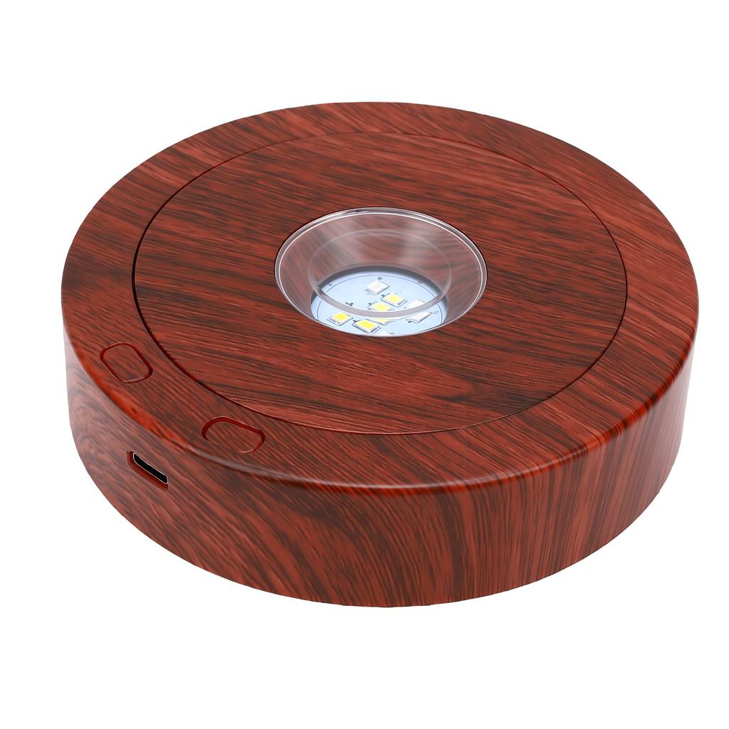 LED Light Rotating Display Base Multicolor Spinning Round Crystal Glass Lighted Display Stand