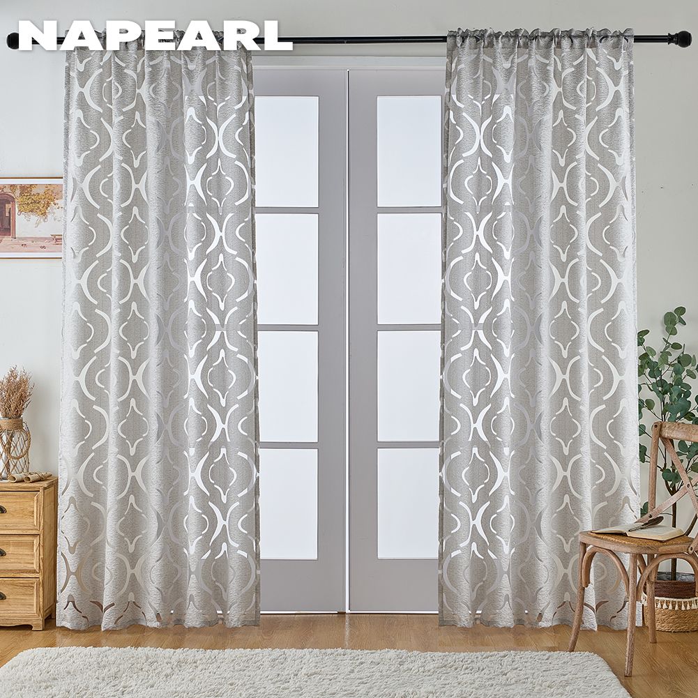 1PC NAPEARL 10% Blackout Fashion Versatile Tulle Personalized Floral Jacquard Sheer Curtain for Kitchen Living Room Bedroom Window Home Decor